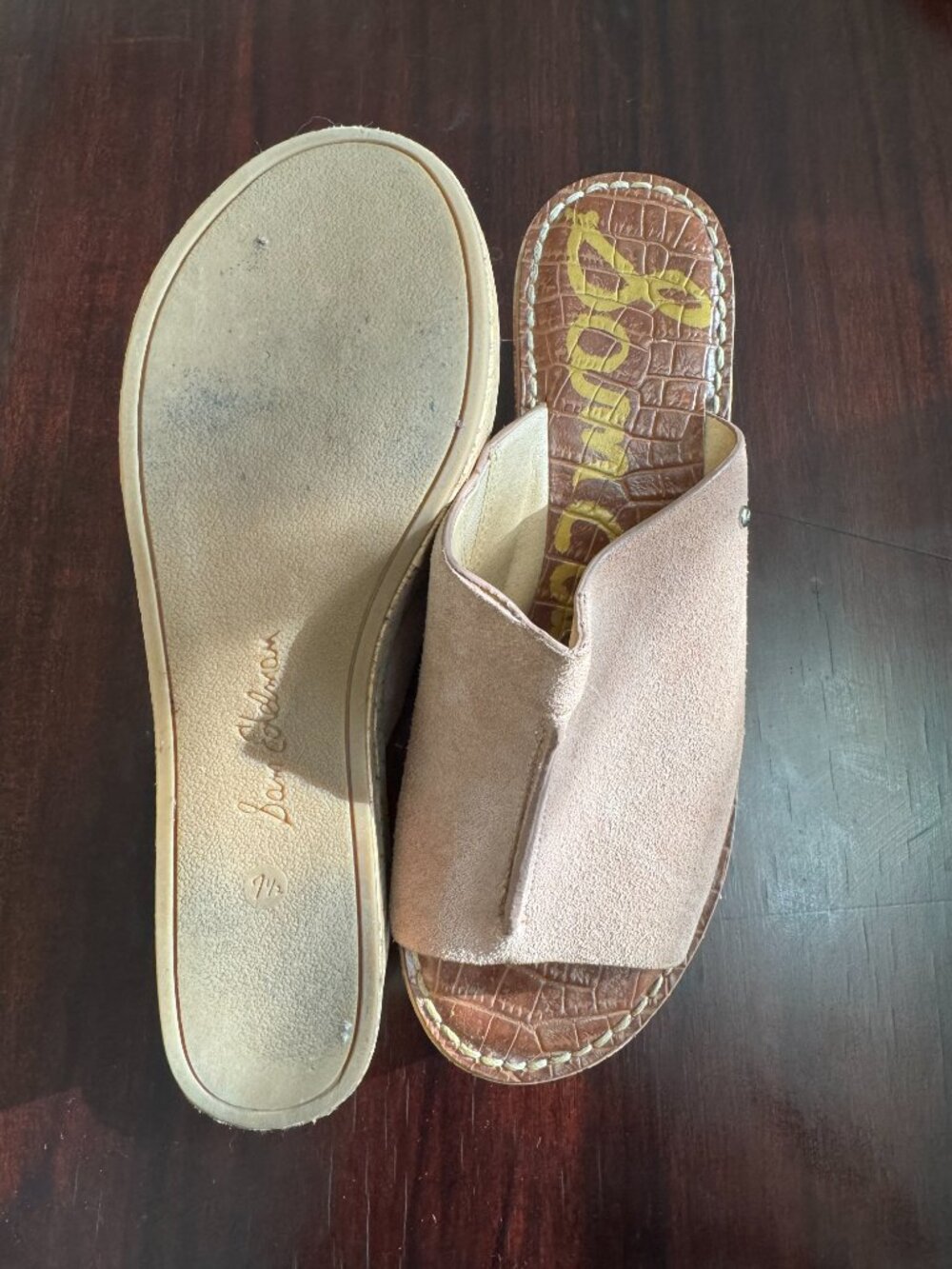Sam Edelman Tan Suede Cork Wedge Slides Size 7.5 - Picture 3 of 4